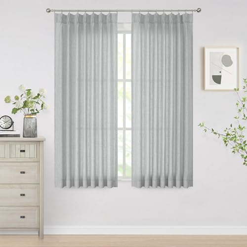 Vision Home Gray Pinch Pleated Semi Sheer Curtains Textured Light Filtering Window Curtains 72 inches for Living Room Bedroom Silver Grey Pinch Pleat Drapes with Hooks Back Tabs 2 Panels 40" Wx72 L - color: Silver Grey/Pinch, size: 40"W x 72"L (Pack of 2)
