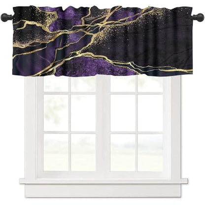 Purple Marble Window Valance, Abstract Modern Luxury Gold Black Cracked Lines Print Blackout Short Curtain Treatment for Home Kitchen Bedroom Living Room Cafe, 54x18inch - color: Marble-23