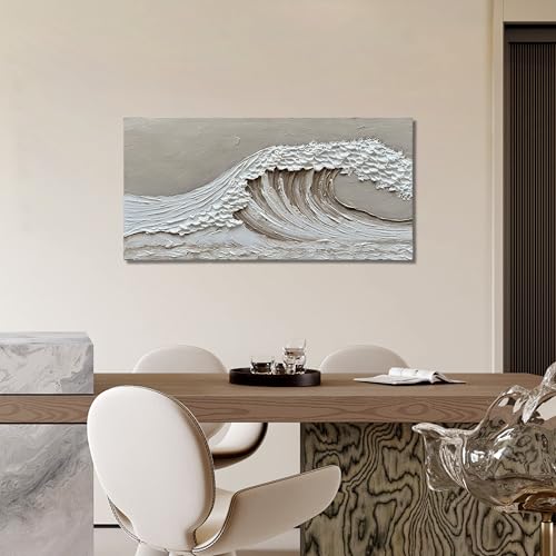 NANKAI Art Hand-Painted 24x48 inch White Wave Art Painting Modern Abstract Oil Painting Home Wall Decoration Art - color: Nkhb327