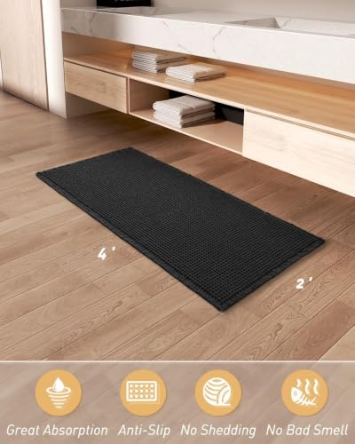 Upgraded Waffle Bath Mat Runner Absorbent Non Slip Bathroom Mat, 2' x 4' - color: Black, size: 2' x 4'