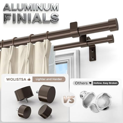 Double Curtain Rod, 36-124 Inch Bronze Modern Heavy Duty Dual Rods - color: Bronze, size: 36"-124"