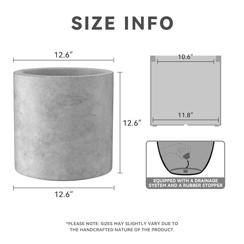 Kante Accent Round Cylinder Pale Gray Concrete Planter 12.6" Tall, Outdoor - color: Natural Concrete, size: 12.6" Dia