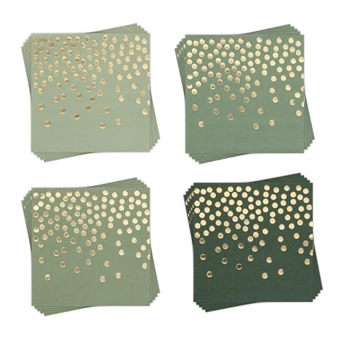 80 Pack of Paper Cocktail Napkins with Gold Foil Polka Dot Confetti，Polka Dot Party Supplies(5 x 5 in，2-ply) (80, Gradient Green) - style: Green Gold Dot
