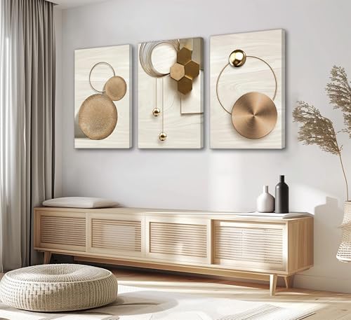 LAJDXSX 3 Pcs Abstract Gold Geometric Boho Canvas Wall Art 16x24in - color: Platinum Abstract-Canvas, size: 16x24 in