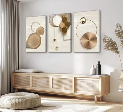 LAJDXSX 3 Pcs Abstract Gold Geometric Boho Canvas Wall Art 16x24in - color: Platinum Abstract-Canvas, size: 16x24 in