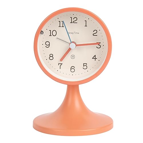 3" Round Quartz Analog Metal Alarm Clock Silent Non Ticking Desk Clock | Small Bedside Table Clock with Stand Bedroom Home Office Battery Operated (batteries not included) - color: Orange