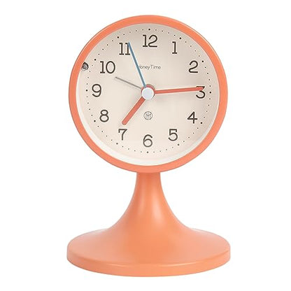 3" Round Quartz Analog Metal Alarm Clock Silent Non Ticking Desk Clock - color: Orange