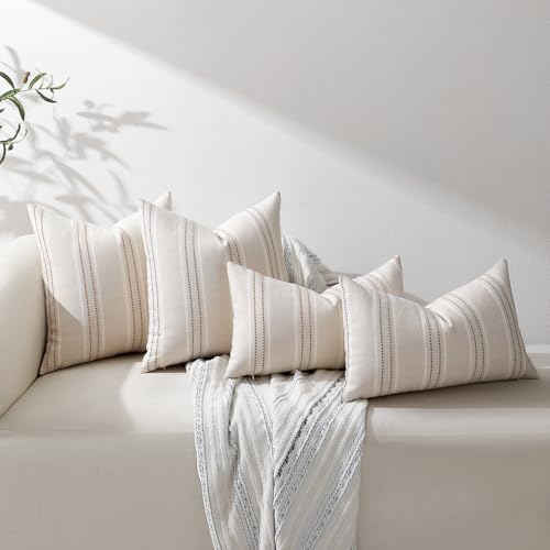 Hckot Terracotta Throw Pillow Covers 12x20 Set of 2 Striped Pillow Covers - color: Camel, size: 20" x 12" (Pack of 2)
