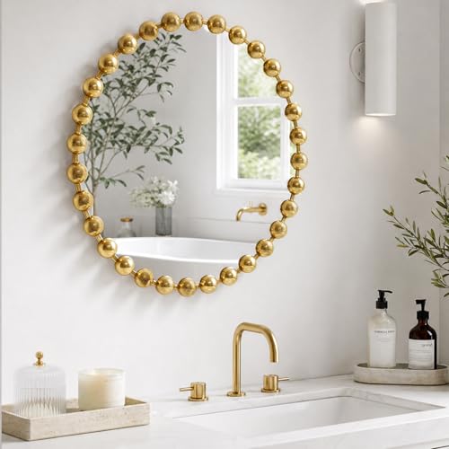 Madison Park 27 inch Gold Round Mirror, Round Mirrors for Wall Decor, Metal Frame Circle Mirrors for Bathroom, Living Room, Circle Wall Metal Art Mirror - color: Gold, size: 27"L x 27"W