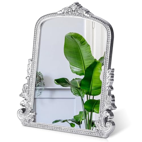 Vintage Makeup Mirror, 12"x 9.8" Silver Vanity Desk Antique Tabletop Mirror - color: Silver, size: 12"L x 9.8"W