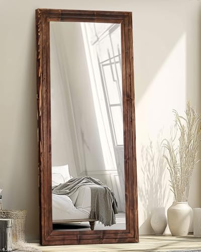 71x30in Full Length Mirror, 3-Tier Stepped Solid Wood Frame, Brown - color: Brown, size: 71"L x 30"W