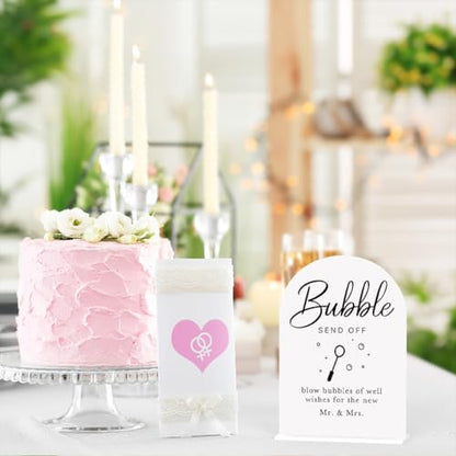 Acrylic Wedding Sign Wedding Signs for Ceremony Bubble Send Off Sign for Wedding Modern Calligraphy Arch Acrylic Table Top Sign for Wedding Reception and Event Party Table(white） - color: Bubble Send Off