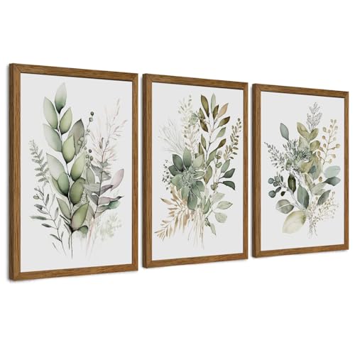 AVECCO 3 Pieces Green Watercolor Botanical Framed Canvas Wall Art 20x30 in - color: Sage Green Plant, size: 30"L x 20"W