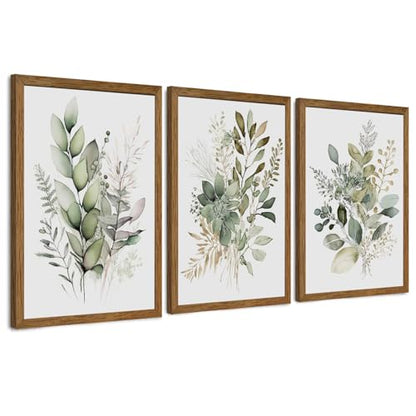 AVECCO 3 Pieces Green Watercolor Botanical Framed Canvas Wall Art 20x30 in - color: Sage Green Plant, size: 30"L x 20"W