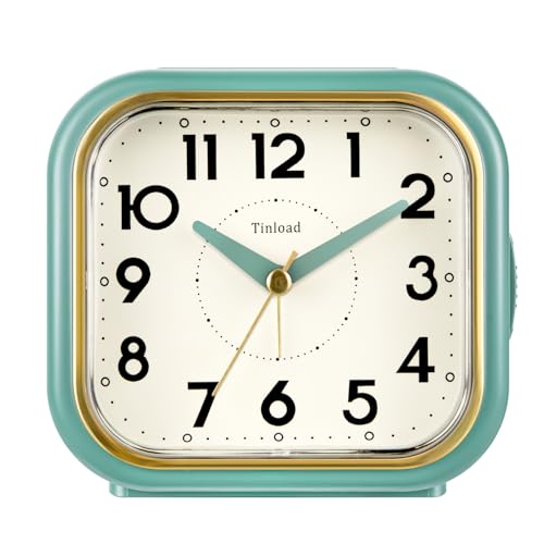 Tinload 4.3" Vintage Retro Analog Alarm Clock, Super Silent Non Ticking Clock with Manual Light, Snooze, Battery Operated, Simply Design, for Living Room, Bedroom, Bedside, Desk(Green-V2) - style: Green-Gold