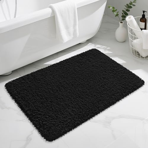 Black Bathroom Rugs Non Slip 36"x24",Absorbent Bath Mat Quick Dry - color: Black, size: 36" x 24" (Rectangular)