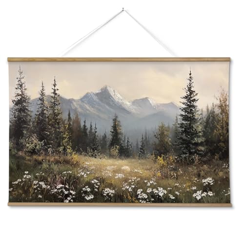 ARPEOTCY Extra Large Framed Wall Art, Wildflower Mountain Forest, 36x54 In - color: Snow Mountain Pine Forest