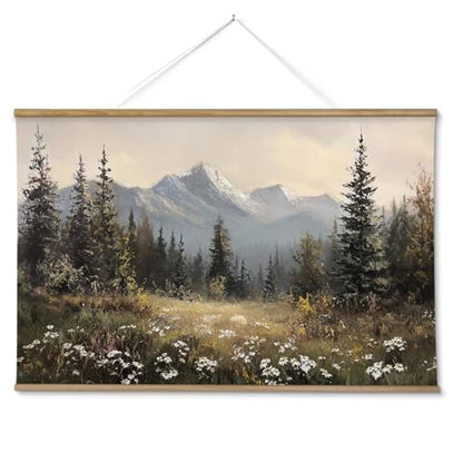 ARPEOTCY Extra Large Framed Wall Art, Wildflower Mountain Forest, 36x54 In - color: Snow Mountain Pine Forest