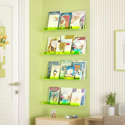 upsimples 4 Pcs 15" Acrylic Shelves for Wall Display, Fluorescent Green - color: Fluorescent Green