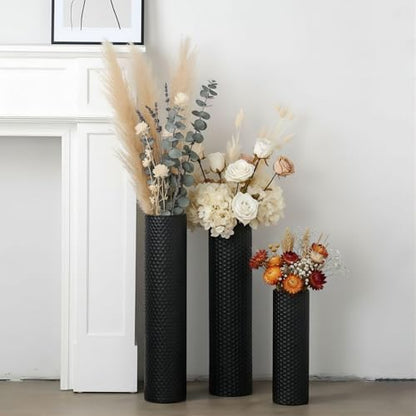 Bigsee 3pcs Black Tall Floor Vases - Metal Big Vases for Decor Living Room