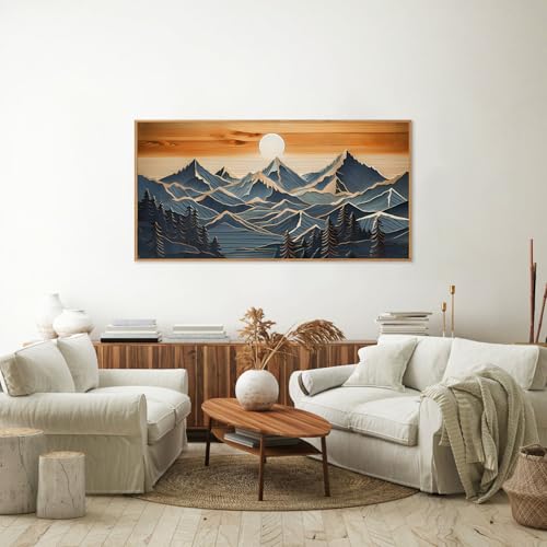 Tinonedraw Large Mountains Framed Canvas Wall Art, Boho Nature Woodcut Forest Art Prints, Mid Century Modern Wall Decor, Sunset Landscape Art Paintings for Living Room Bedroom Office 20"x40" - color: Vintage Mountain, size: 40"L x 20"W