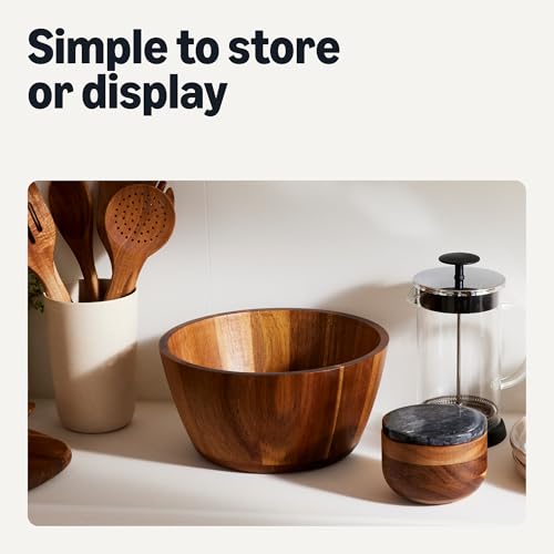 Amazon Basics Wooden Salad Bowl, Acacia Wood, 10 in., Family Size Serving Bowl for Gatherings and Everyday Meals - size: 10 in. diam.
