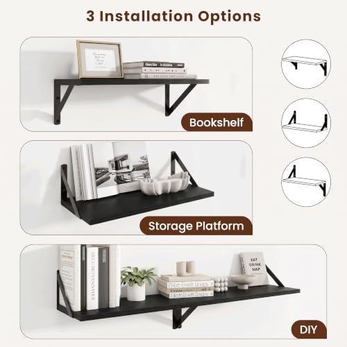 Axeman 18 Inch Floating Shelves, 8 Inch Deep Black Wall Shelves Set of 2 - color: Black, size: 18 Inch