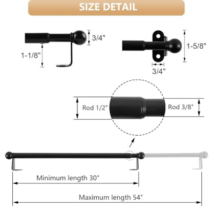 Cafe Curtain Rod 30-54 Inch, 1/2" Diameter, Door Curtain Rod, Black - color: Black, size: 30-54 Inch