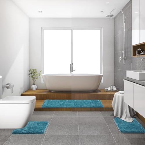 MIULEE Teal Bathroom Runner Rugs Soft Microfiber Bath Mat 16x48 Inch - color: Teal, size: 1'4" x 4' (Rectangular)