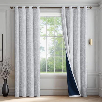 FMFUNCTEX Grey Floral Jacquard Blackout Curtains, 52X108 Inches, 2 Panels - color: Grey, size: 52"W x 108"L (Pack of 2)