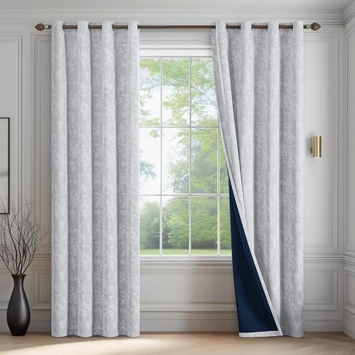 FMFUNCTEX Grey Floral Jacquard Blackout Curtains, 52X96 Inches, 2 Panels - color: Grey, size: 52"W x 96"L (Pack of 2)
