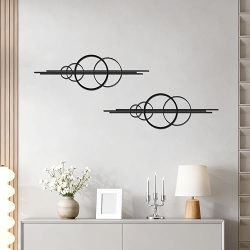YATEASLU Abstract Line Art Wall Decor, Minimalist Circle Metal for Office