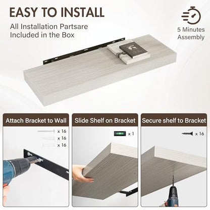 Acovy 36 Inch Floating Shelves, 12" Deep Floating Shelf Wall Mounted, 36" Wall Shelves, Rustic Deep Bookshelf, Extra Deeper & Thicker Display Shelves for Bedroom, Living Room, Gray, Set of 2 - color: Grey, size: 12"Wx36"L-2pcs