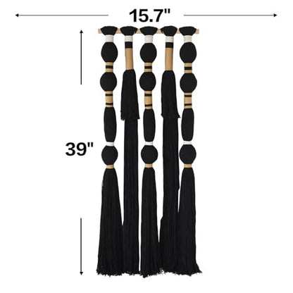 Macrame Wall Hanging Black Spherical Tassel Geometric Wall Art 15.7"W*39"L - color: Black1