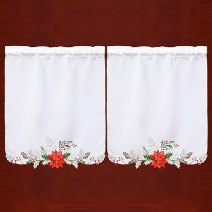Simhomsen Embroidered Poinsettia Kitchen Window Curtain Swag and Tiers Set for Christmas Holiday (Poinsettia) - color: Poinsettia