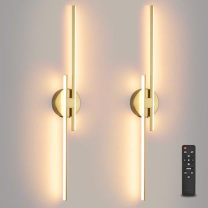 Battery Operated Wall Sconce Set of 2,Gold 31.4" 3000K-6500K LED Dimmable Wall Sconces with Remote Control,Wireless Wall Light USB Rechargeable for Bedroom Hallway Living Room Background Wall Lighting - color: Gold, size: 31.4" 2-Pack