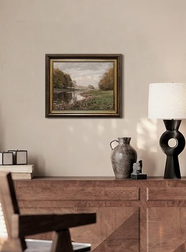 Vintage Gold Framed Countryside River Landscape Canvas Small Wall Art 12x10 - color: Landscape with River, size: 12"L x 10"W