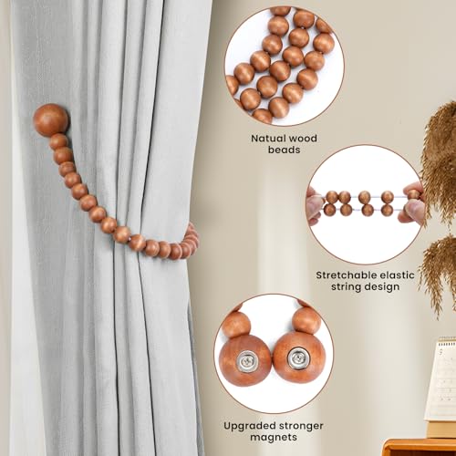 KLOGTSIND Magnetic Curtain Tiebacks, 2 Pack Wood Bead Curtain Holdbacks - color: Brown