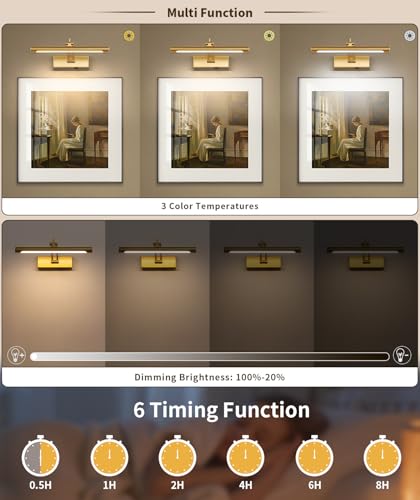 Battery Operated Picture Light with Remote,Wireless Gallery Lights Gold 12in Rechargeable Display Light with Flexible Swing Arm,Dimmable Wall Sconce for Artwork on Wall - color: Model A-Gold
