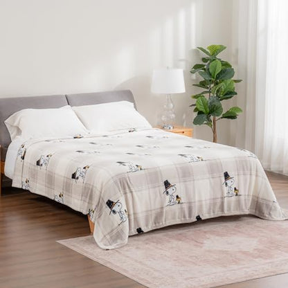 Berkshire Blanket Peanuts® VelvetLoft® Cute Character Snoopy Plush Blanket,Lakeside Plaid Harvest Snoopy and Woodstock Grey,King 90 in x 108 in (Official Peanuts® Product) - color: Lakeside Plaid Harvest Snoopy and Woodstock Grey, size: King (90 in x 108
