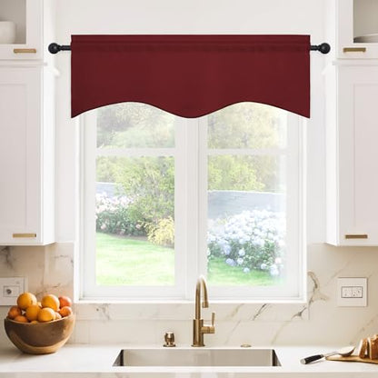 NICETOWN 2 Panels Red Kitchen Blackout Valances for Windows, 42W x 18L - color: Burgundy Red, size: 42"W x 18"L (Pack of 2)