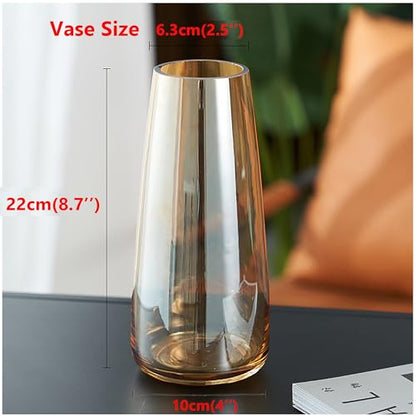 FANTESTICRYAN Modern Glass Vase, 8.7''H Decor Flower Vases, Crystal Amber - color: Crystal Amber