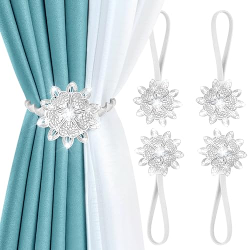 AULEEP Magnetic Curtain Tiebacks Crystal Curtain Ties Holdbacks, 4 Pack