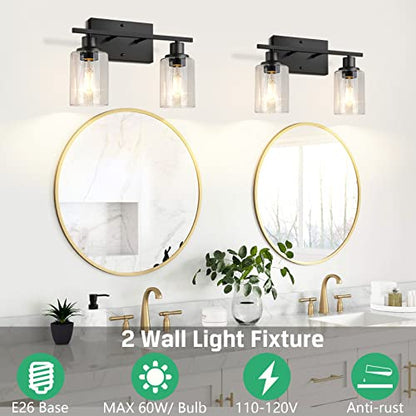 ShineTech 2-Light Bathroom Vanity Light, Matte Black Modern Wall Sconce - color: Black