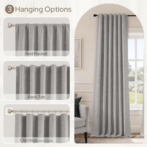 HOMEIDEAS 100% Blackout Gray Faux Linen Curtains 63''L 2 Panels - color: Grey, size: 52"W x 63"L (Pack of 2)