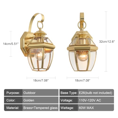 Solid Brass Outdoor Wall Light Fixtures, 12.6", 1-Pack - color: Polished Brass - 1 Pack, size: 12.6 inch