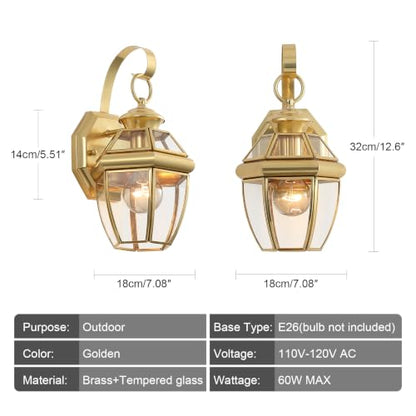 Solid Brass Outdoor Wall Light Fixtures, 12.6", 1-Pack - color: Polished Brass - 1 Pack, size: 12.6 inch