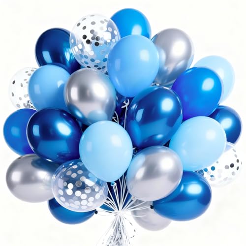 PartyWoo Blue and Silver Balloons 66pcs 12 Inch Light Blue Silver Balloons - color: Blue-3317