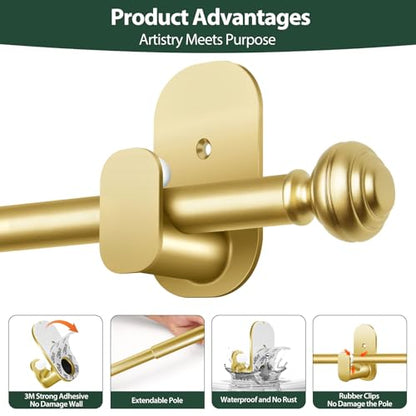 KAMANINA Curtain Rods No Drilling 16-30", Strong 3M Adhesive Brackets, Gold - color: Gold, size: 16-30"