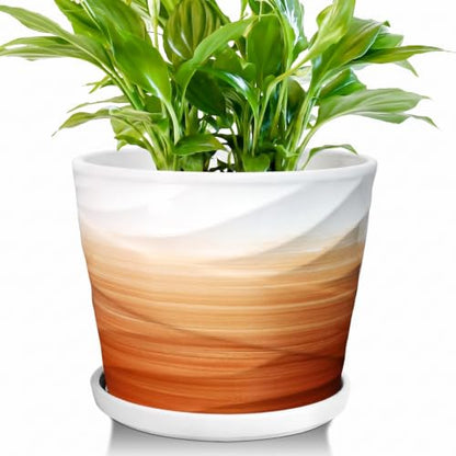 8 Inch Ceramic Plant Pot, Khaki + White - color: Khaki + White, size: 8 Inch-1 Pack